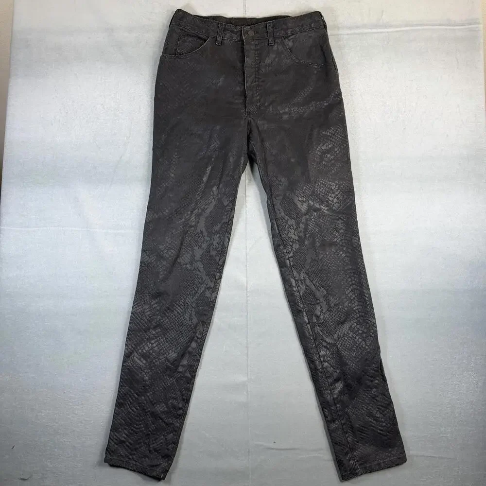 VTG ModZart London Pants Size 30x34* Black Skinny Python Snake Leather Print 80s